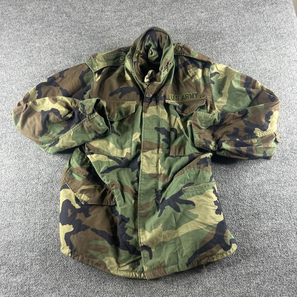 US Army Jacket Mens S Green Woodland Camo Full Zip Cold Weather Field Coat